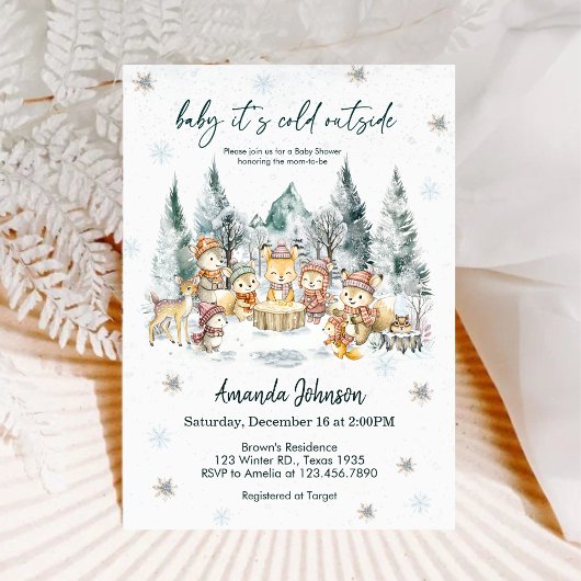 Baby It's Cold Outside Winter Forest Baby Shower Kaart