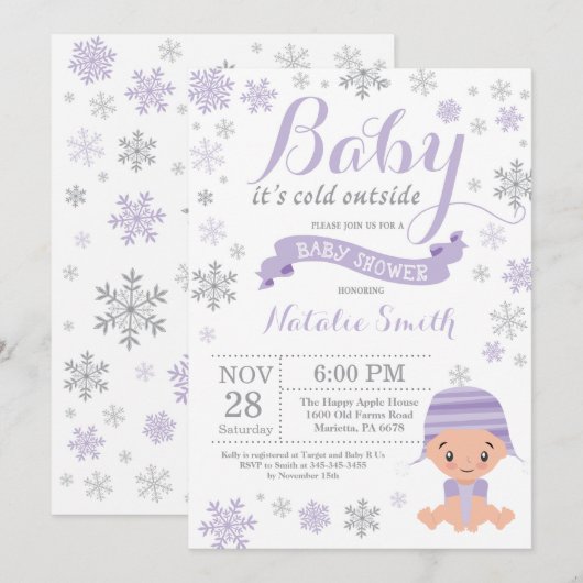 Baby It's Cold Outside Winter Girl Baby Shower Kaart (Voorkant / Achterkant)