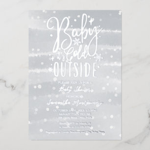 Baby It's Cold Outside Winter Gray Baby Shower Folie Uitnodiging