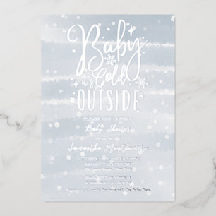 Baby It's Cold Outside Winter Jongens Baby Shower Folie Uitnodiging
