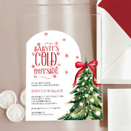 Baby It's Cold Outside Winter Rode Boog Baby Borre Acryl Uitnodigingen