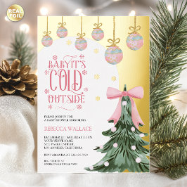 Baby It's Cold Outside Winter Roze Strik Baby Borr Folie Uitnodiging