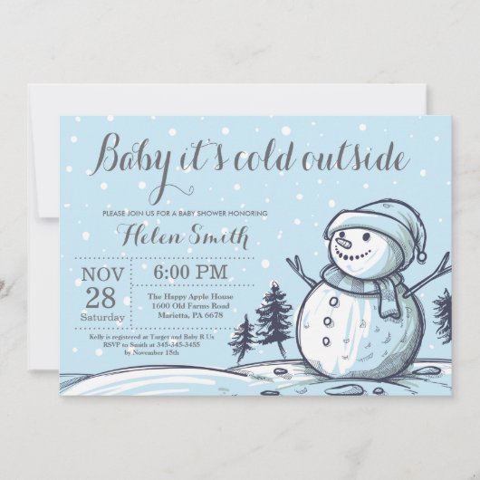 Baby its Cold Outside Winter Snowman Baby shower Kaart (Voorkant)