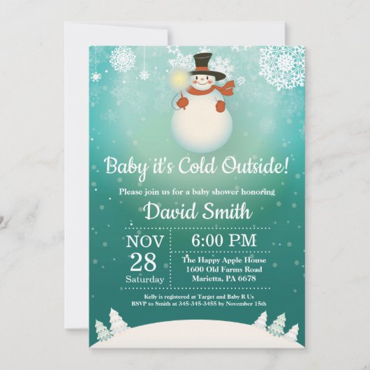 Baby its Cold Outside Winter Snowman Baby shower Kaart (Voorkant)
