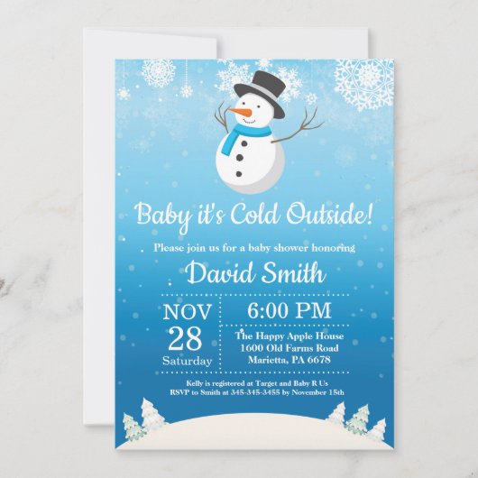 Baby its Cold Outside Winter Snowman Baby shower Kaart (Voorkant)