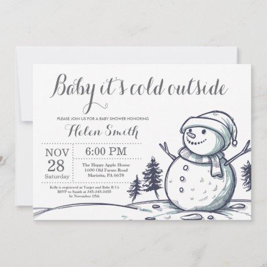 Baby its Cold Outside Winter Snowman Baby shower Kaart (Voorkant)
