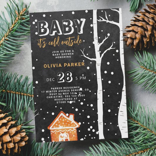 Baby its cold outside winter woodland baby shower kaart
