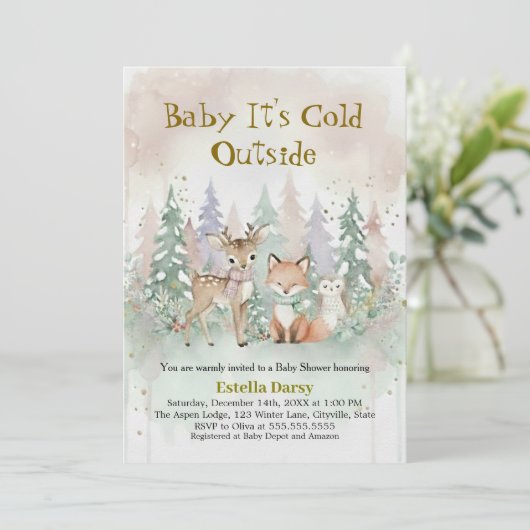 Baby It's Cold Outside Winter Woodland Baby Shower Kaart (Staand voorkant)