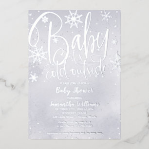 Baby It's Cold Outside Wintergrijze Baby Shower Ui Folie Uitnodiging