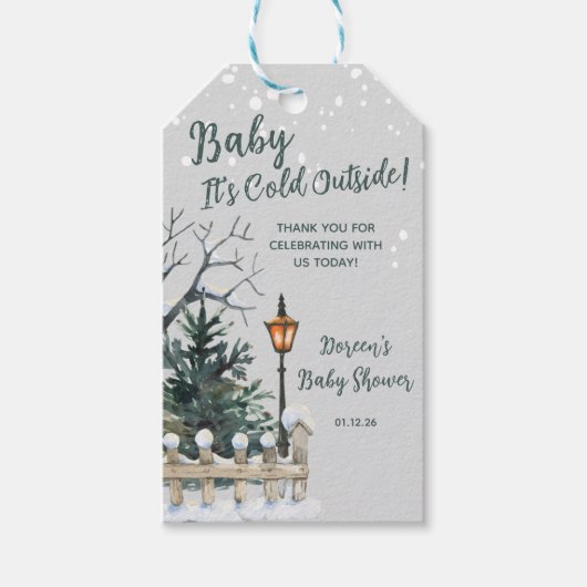 Baby It's Cold Outside, Winterthema Baby Shower Cadeaulabel (Voorkant)