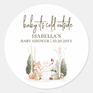 Baby It's Cold Outside Woodland Baby Shower Ronde Sticker