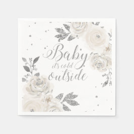Baby it's Cold Outside Zilveren Glitter Bloemen Se Servet