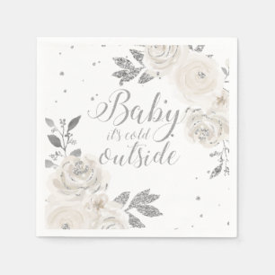 Baby it's Cold Outside Zilveren Glitter Bloemen Se Servet
