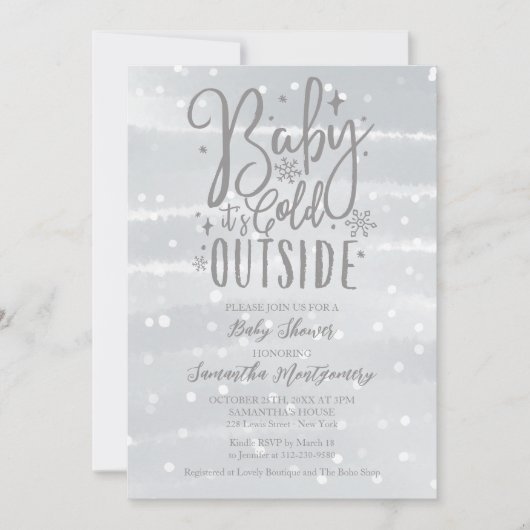 Baby It's Cold Outside Zilveren Grijze Baby Shower Kaart (Voorkant)