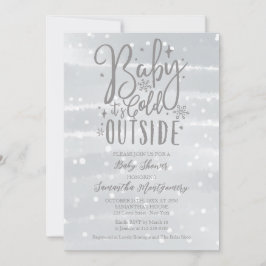 Baby It's Cold Outside Zilveren Grijze Baby Shower Kaart