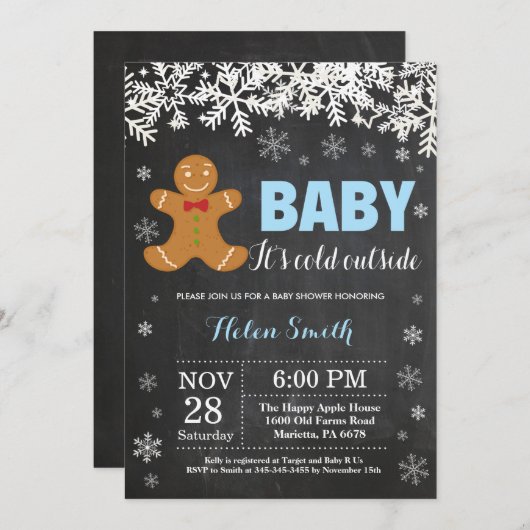 Baby its Kold Outside Gingerbrood Man Baby shower Kaart (Voorkant / Achterkant)