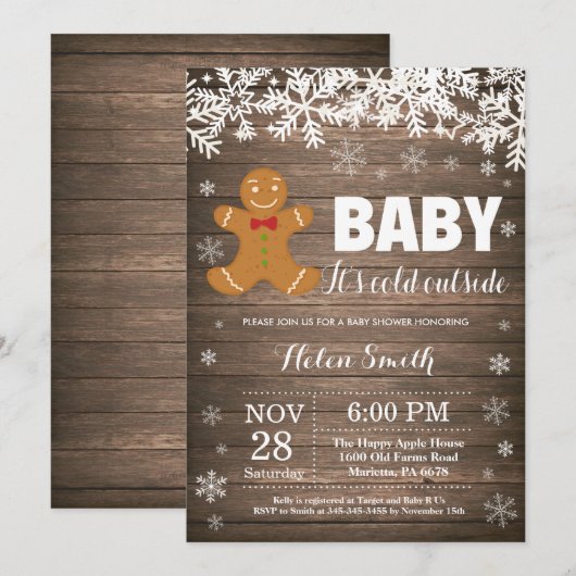 Baby its Kold Outside Gingerbrood Man Baby shower Kaart (Voorkant / Achterkant)