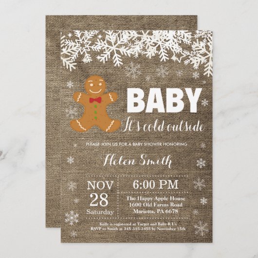 Baby its Kold Outside Gingerbrood Man Baby shower Kaart (Voorkant / Achterkant)