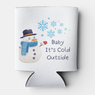 Baby it's koud buiten met een sneeuwman op een blikjeskoeler