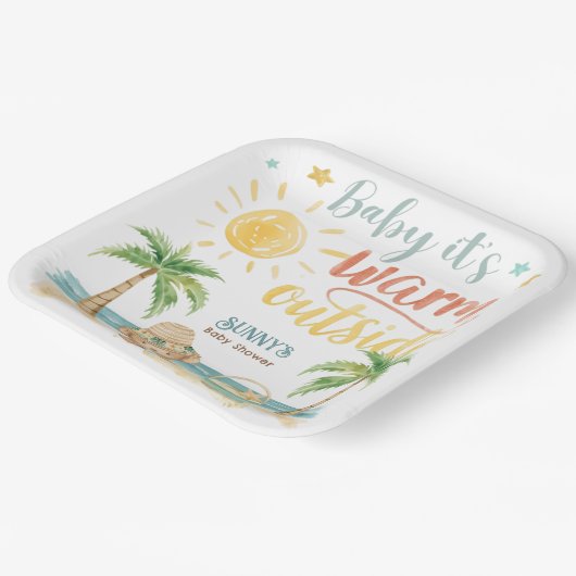 Baby It's Warm Outside Beach Baby Shower Papieren Bordje (Gebogen)