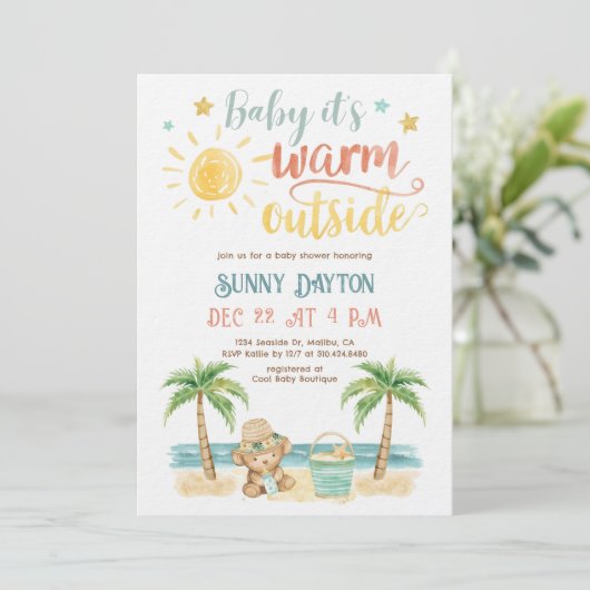 Baby it's Warm Outside Tropical Beach Baby Shower Kaart (Staand voorkant)