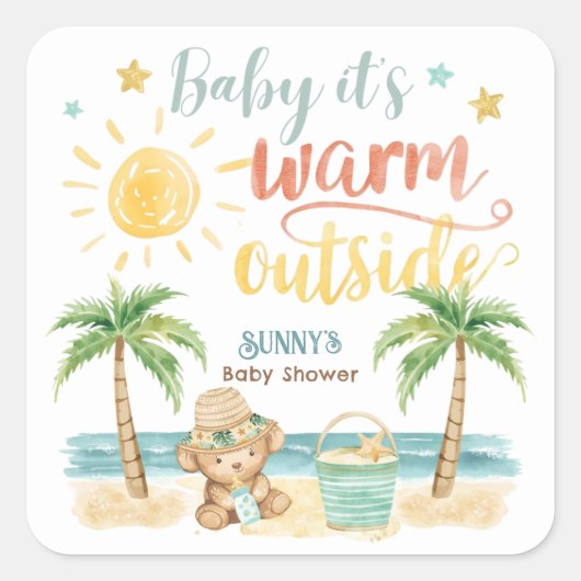 Baby It's Warm Outside Tropical Beach Baby Shower Vierkante Sticker (Voorkant)