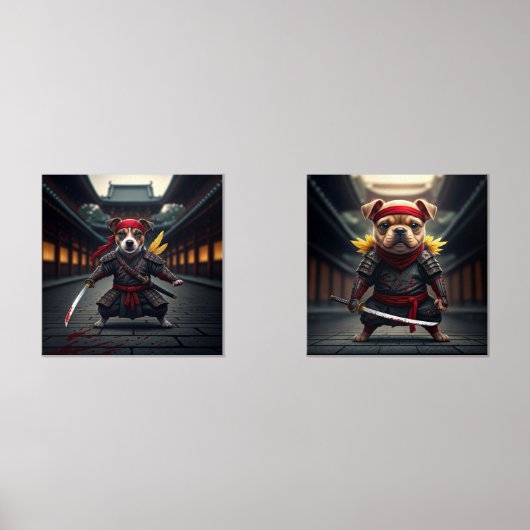 Baby Jack Russell en Pug Ninjas printset van 2 Muurkunst Sets (Voorkant)