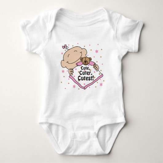Baby Jersey Bodysuit "Cute Cuter Cutest"/PINK (Voorkant)