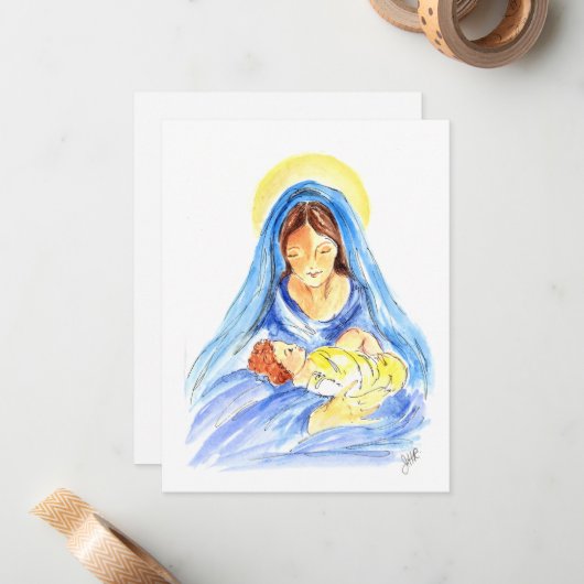 Baby Jesus 3 Kaart Blank binnen w Envelope Notitiekaartje (Voorkant / Achterkant in situ)