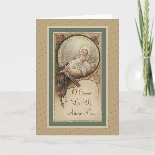 Baby Jesus Christmas Roses Vintage Kaart (Voorkant)