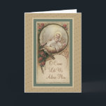 Baby Jesus Christmas Roses Vintage Kaart<br><div class="desc">Beautiful vintage traditional image of the Baby Jesus in the Manger surrounded with roses,  the Holy Rosary and Crucifix.</div>