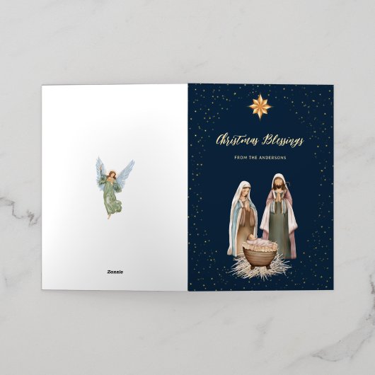 Baby Jesus Geboorte Christelijk Folie Feestdagenkaart (Buiten Laag)