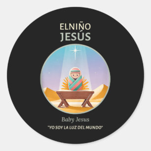 Baby Jesus Geboorte - Licht van de wereld _ El Niñ Ronde Sticker