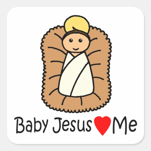 Baby Jesus Heart (Loves) mij Vierkante Sticker (Voorkant)