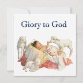 Baby Jesus in a manger with lambs Glory to God Feestdagenkaart (Voorkant)