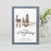 Baby Jesus in de Manger Geboorte Foto Kerstmis Kaart (Staand voorkant)