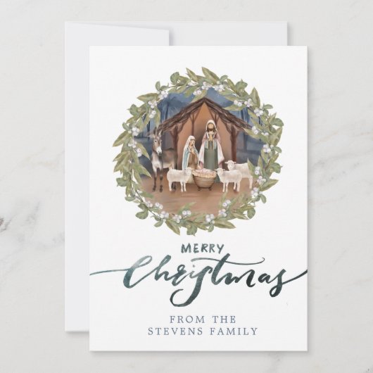 Baby Jesus in de Manger Geboorte Foto Kerstmis Kaart (Voorkant)