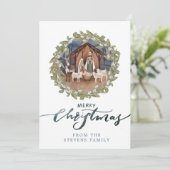 Baby Jesus in de Manger Geboorte Foto Kerstmis Kaart (Staand voorkant)