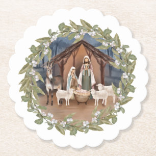 Baby Jesus in de Manger Nativity Paper Onderzetter