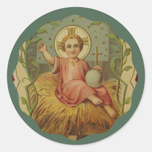  Baby Jesus in een kribbe Ronde Sticker (Voorkant)