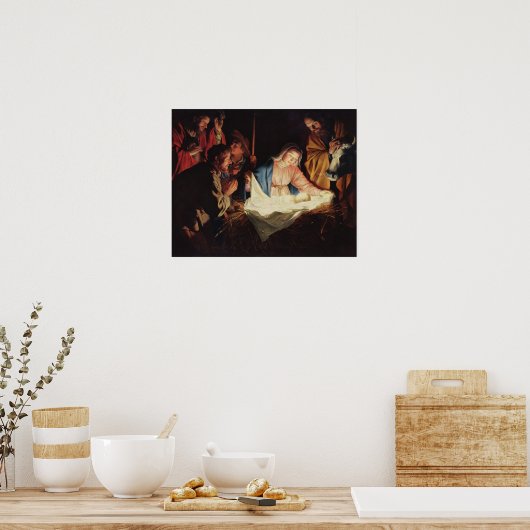 Baby Jesus in Manger Art Poster (Keuken)