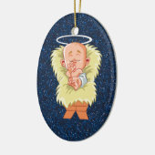 Baby Jesus in Manger Keramisch Ornament (Links)