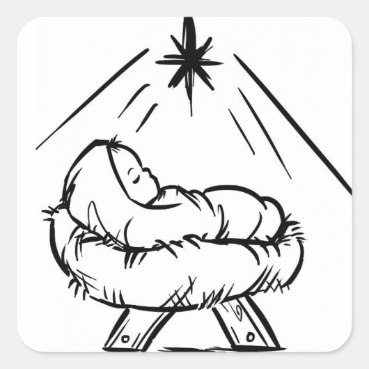 Baby Jesus in Manger Vierkante Sticker (Voorkant)