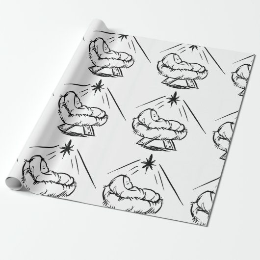 Baby Jesus in Manger Wrapping Paper Cadeaupapier (Uitgerold)