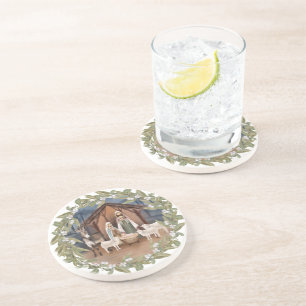 Baby Jesus in the Manger Nativity  Zandsteen Onderzetter