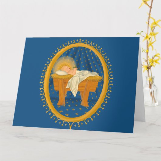 Baby Jesus kerstkaart Kaart (Gele Bloem)