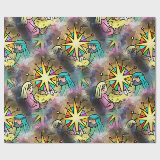 Baby Jesus Kerstmis Waterverf Cadeaupapier (Vlak)