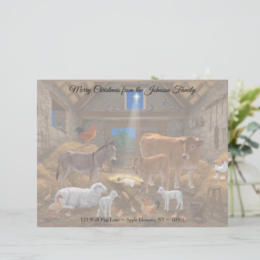 Baby Jesus Manger Heilige Kerstnacht Briefhoofd (Staand voorkant)