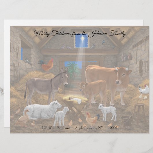 Baby Jesus Manger Heilige Kerstnacht Briefhoofd (Voorkant / Achterkant)