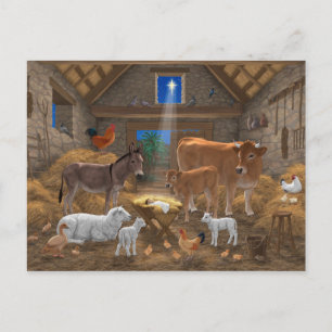Baby Jesus Manger Heilige Kerstnacht Feestdagenkaart
